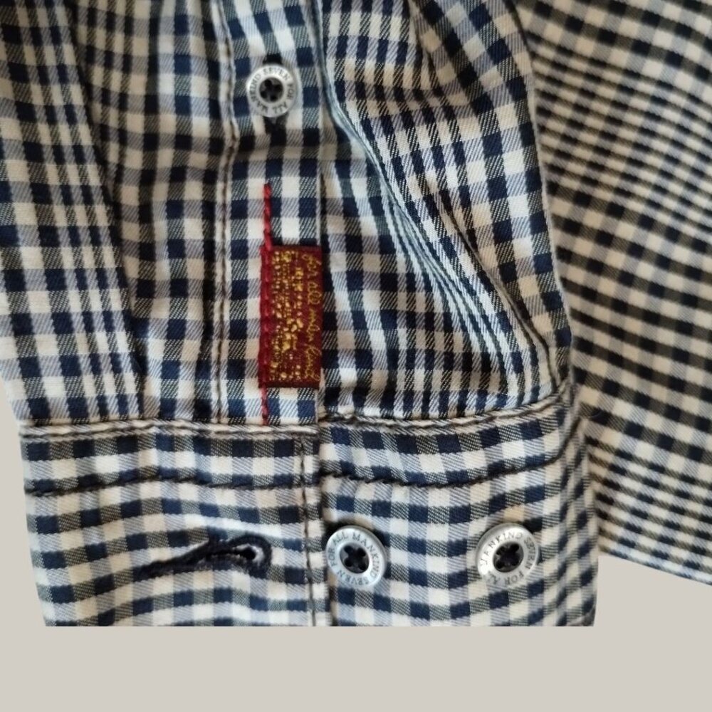 Seven For All Mankind Mens Gingham Button-Up Shirt Blk/Wht Large - Picture 8 of 14